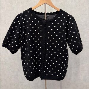 Black Knit Cardigan with White Dot Pattern